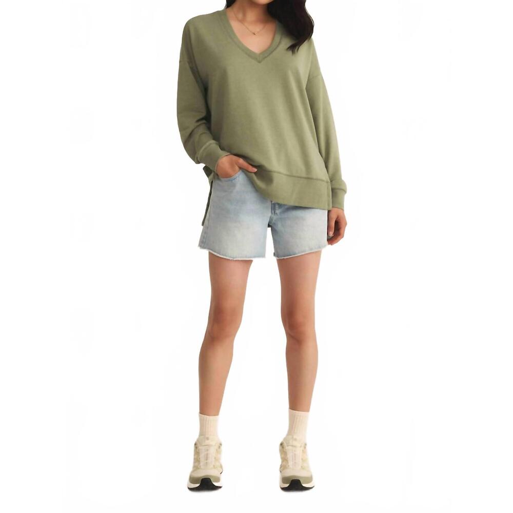 NEW Z SUPPLY modern v-neck weekender sweatshirt in avocado - Picture 5 of 7